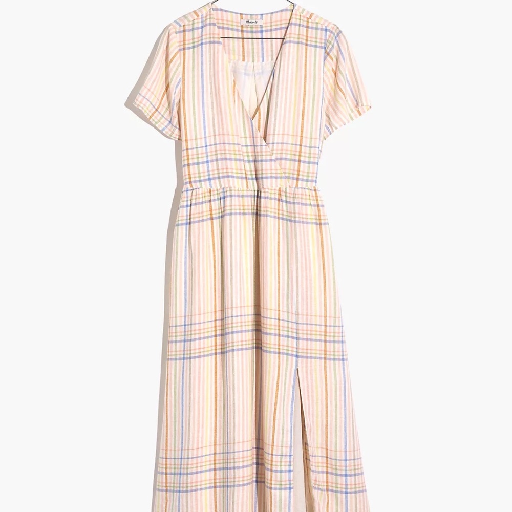 Madewell Linen-blend Clara Midi dress in Plaid size L